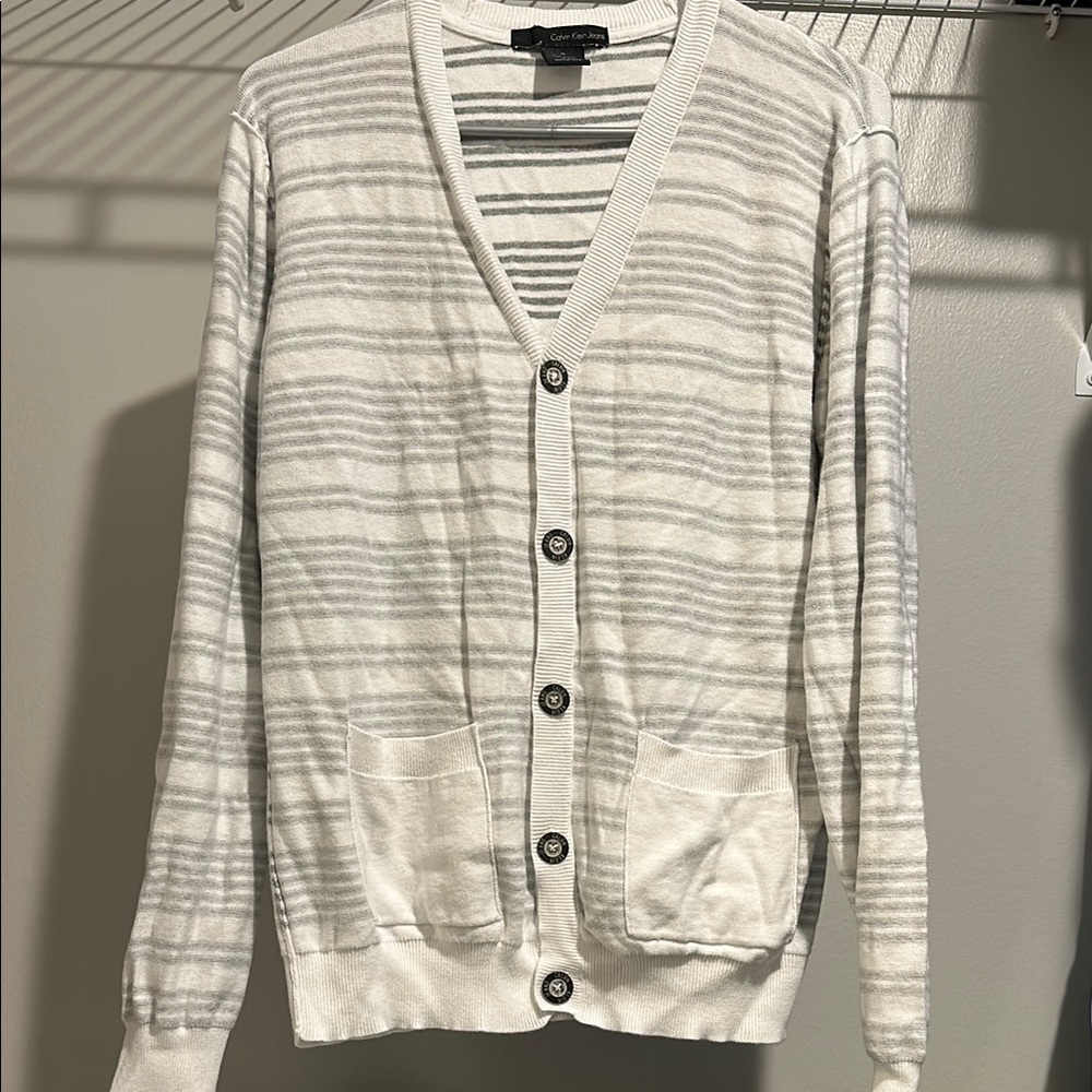 Calvin Klein Jeans Men's White and Gray Cardigan